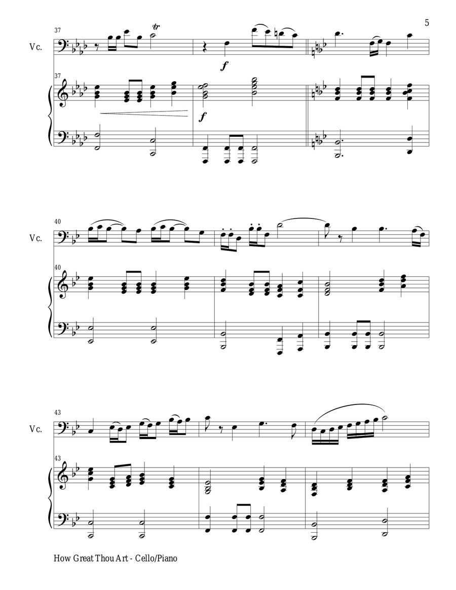 HOW GREAT THOU ART, Cello and Piano (Score & Parts included) Chamber Music scores gallery preview page 5