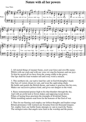 Nature with all her powers. A new tune to a wonderful Isaac Watts hymn.
