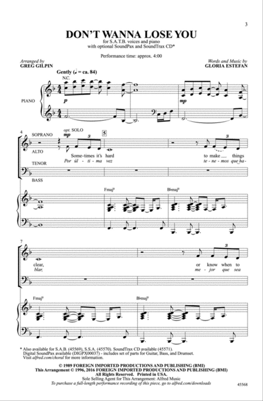 Don't Wanna Lose You Don't Wanna Lose You Choir scores gallery preview page 1