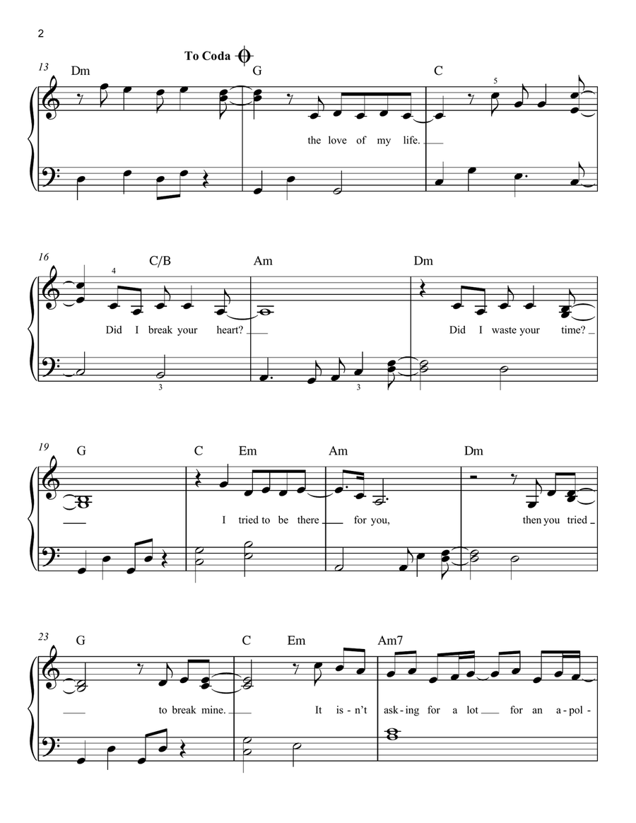 L'AMOUR DE MA VIE Easy Piano scores gallery preview page 2