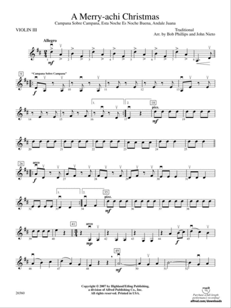 A Merry-achi Christmas: 3rd Violin (Viola [TC]) String Orchestra scores gallery preview page 1