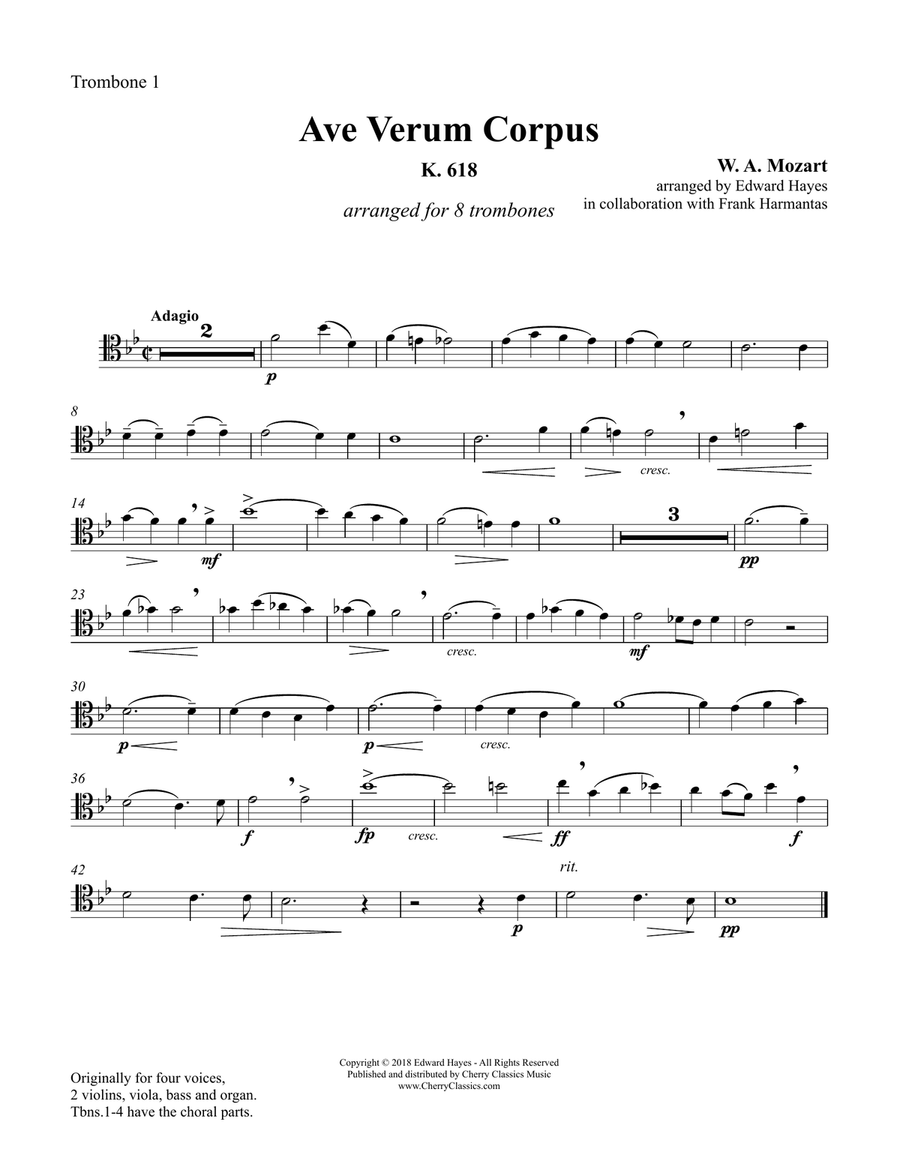 Ave Verum Corpus for 8 Trombones Brass Ensemble scores gallery preview page 4