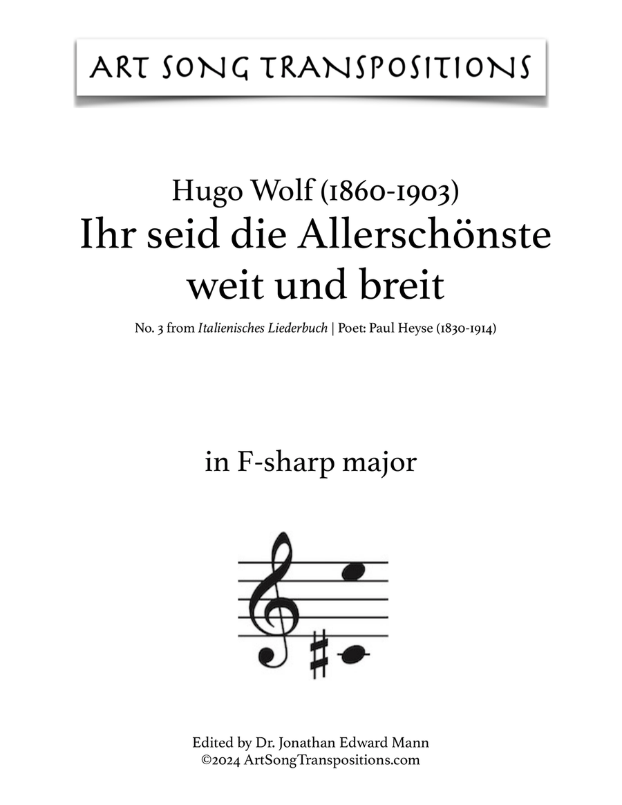 WOLF: Ihr seid die Allerschönste weit und breit (transposed to F-sharp major) Voice scores gallery preview page 1