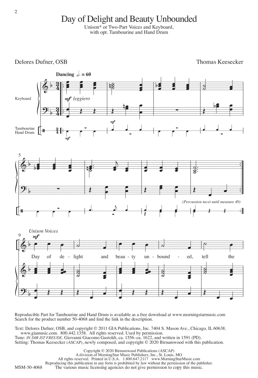 Day of Delight and Beauty Unbounded Unison Choir scores gallery preview page 1