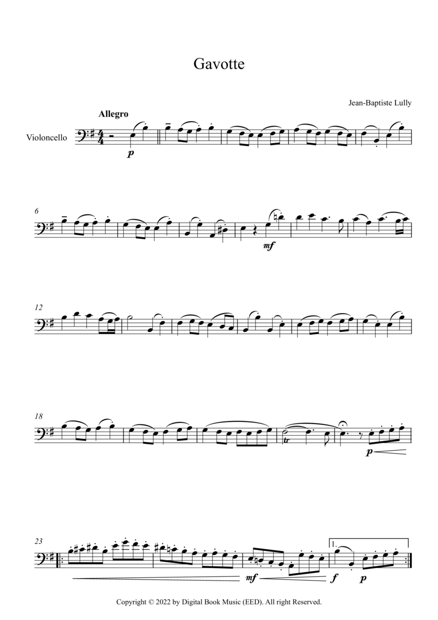 Gavotte - Jean-Baptiste Lully (Cello) Cello Solo scores gallery preview page 1