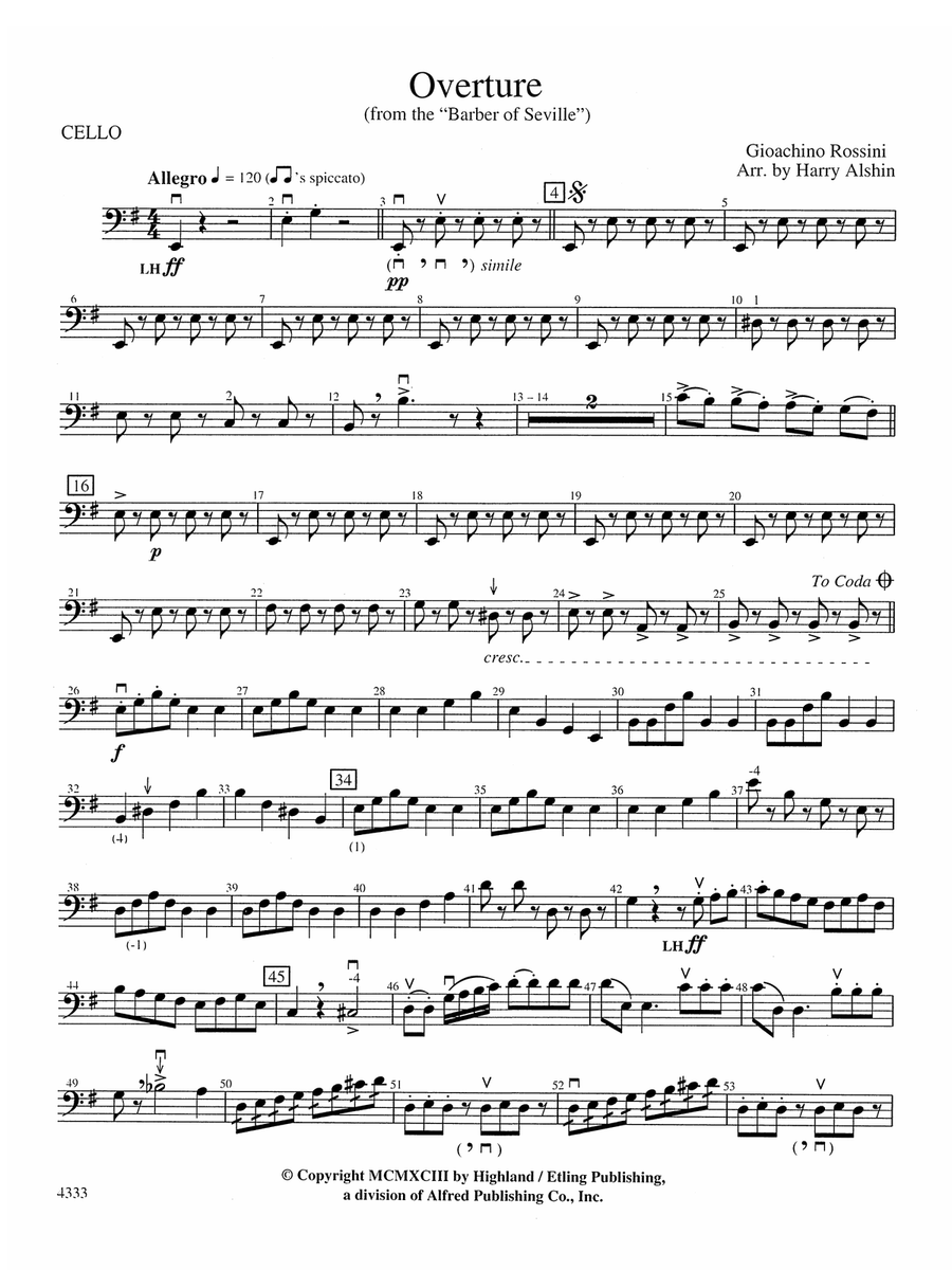 Overture from the Barber of Seville: Cello