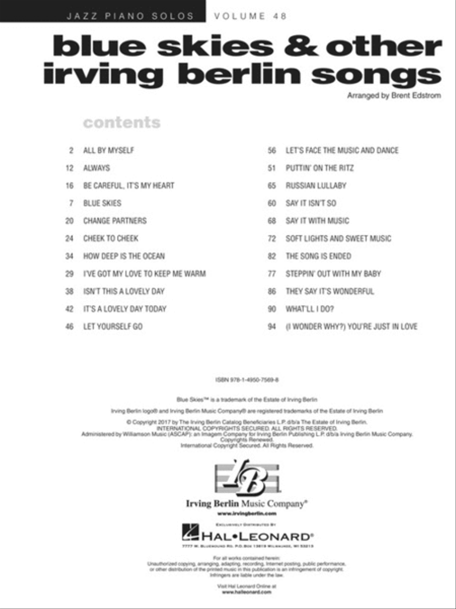 Blue Skies & Other Irving Berlin Songs Piano Solo scores gallery preview page 2