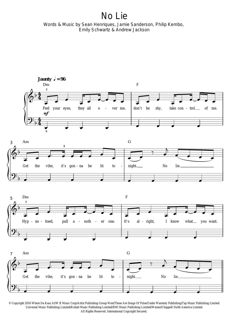No Lie (featuring Dua Lipa) Easy Piano scores gallery preview page 1