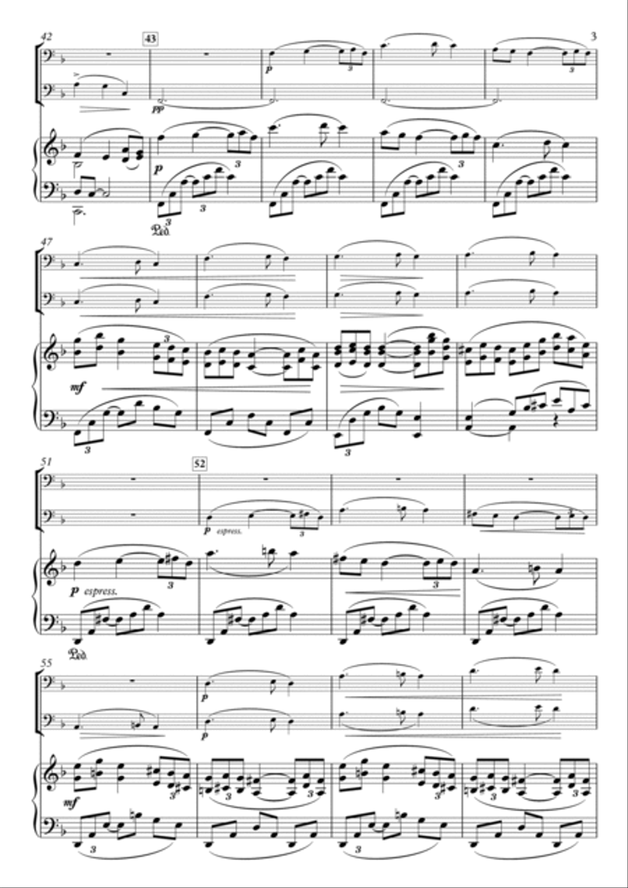 Miniatures, No.4 Romance H.88-1 for tenor saxophone, violoncello & Piano Small Ensemble scores gallery preview page 3