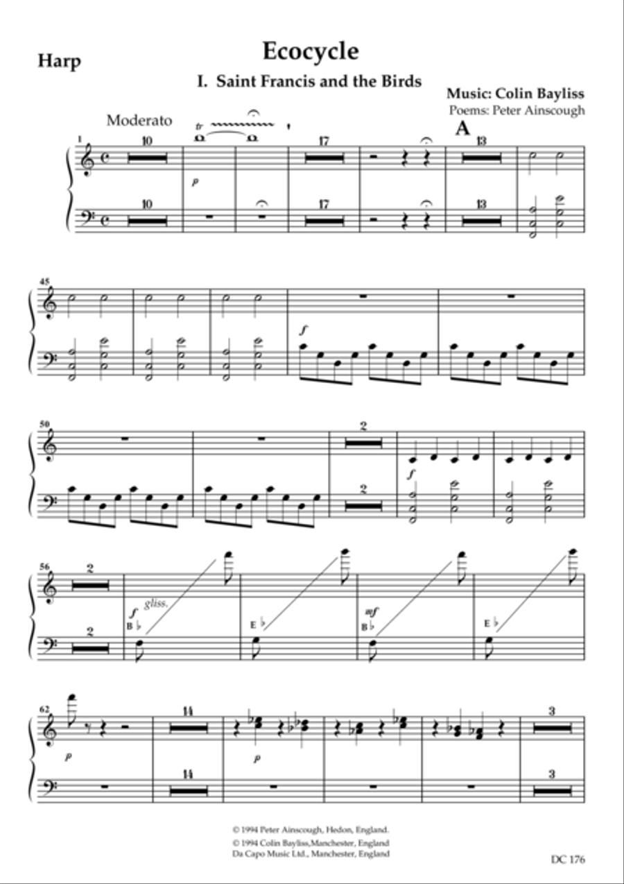 Ecocycle - harp part and vocal score cued with 1st violin Small Ensemble scores gallery preview page 1