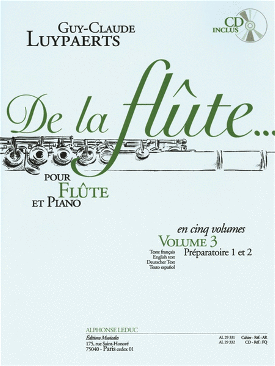 Luypaerts De La Flute Volume 3 Preparatoire 1 Et 2 Flute Cd Flute Duet scores gallery preview page 1
