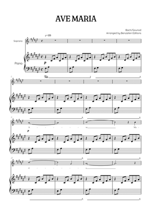 Bach / Gounod Ave Maria in F sharp major [F#] • soprano sheet music with piano accompaniment