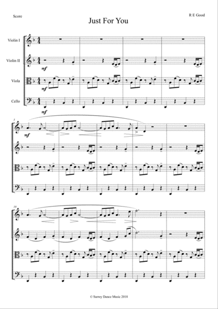 Just For You (melancholy string quartet) String Quartet scores gallery preview page 1
