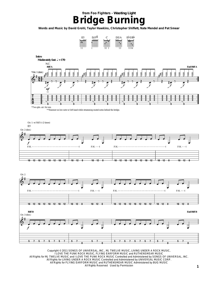 Bridge Burning Bridge Burning Acoustic Guitar scores gallery preview page 1