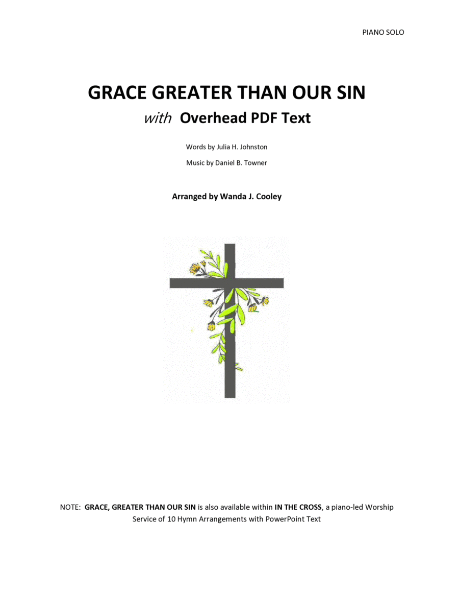 GRACE GREATER THAN OUR SIN with Overhead PDF Text Piano Solo scores gallery preview page 1