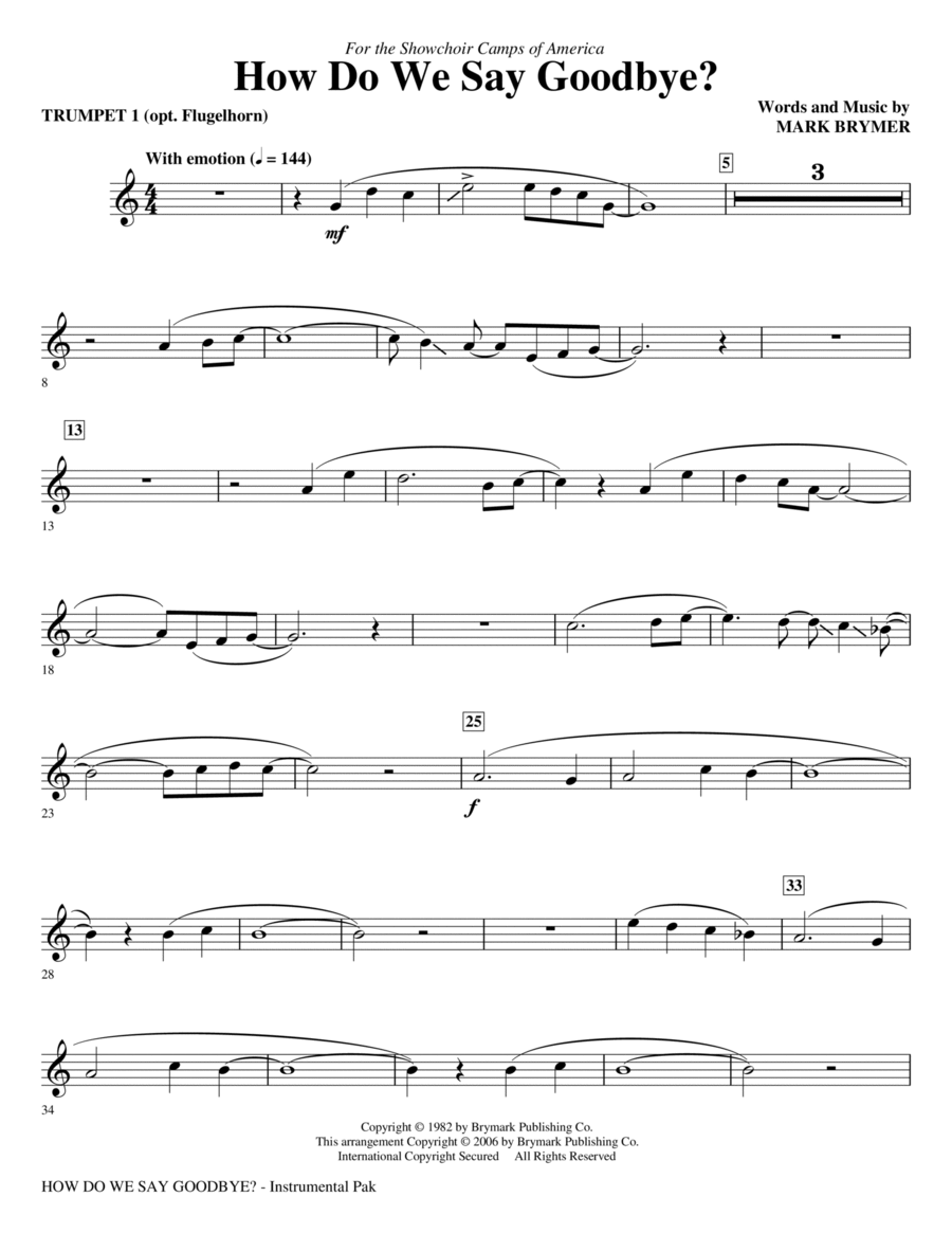 How Do We Say Goodbye? - Trumpet 1 (opt. Flugelhorn)