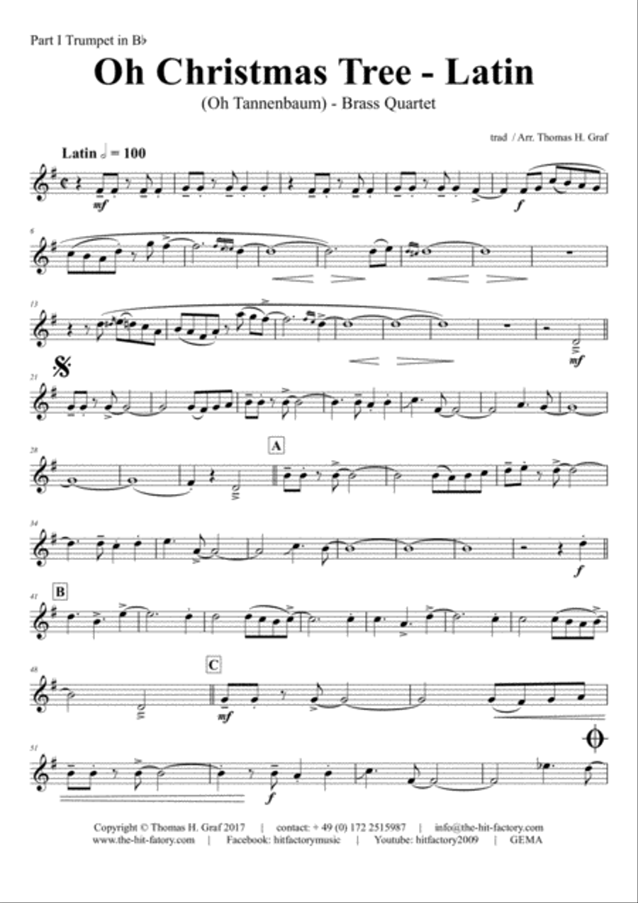 Oh Christmas tree - Latin - (Oh Tannenbaum) - Brass Quartet Brass Quartet scores gallery preview page 6