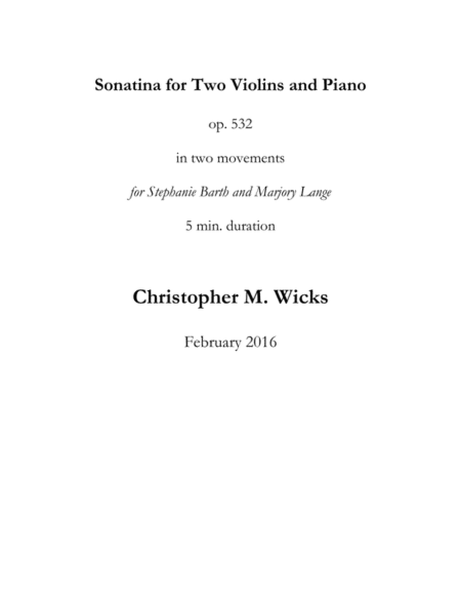 Sonatina for Two Violins and Piano image number null