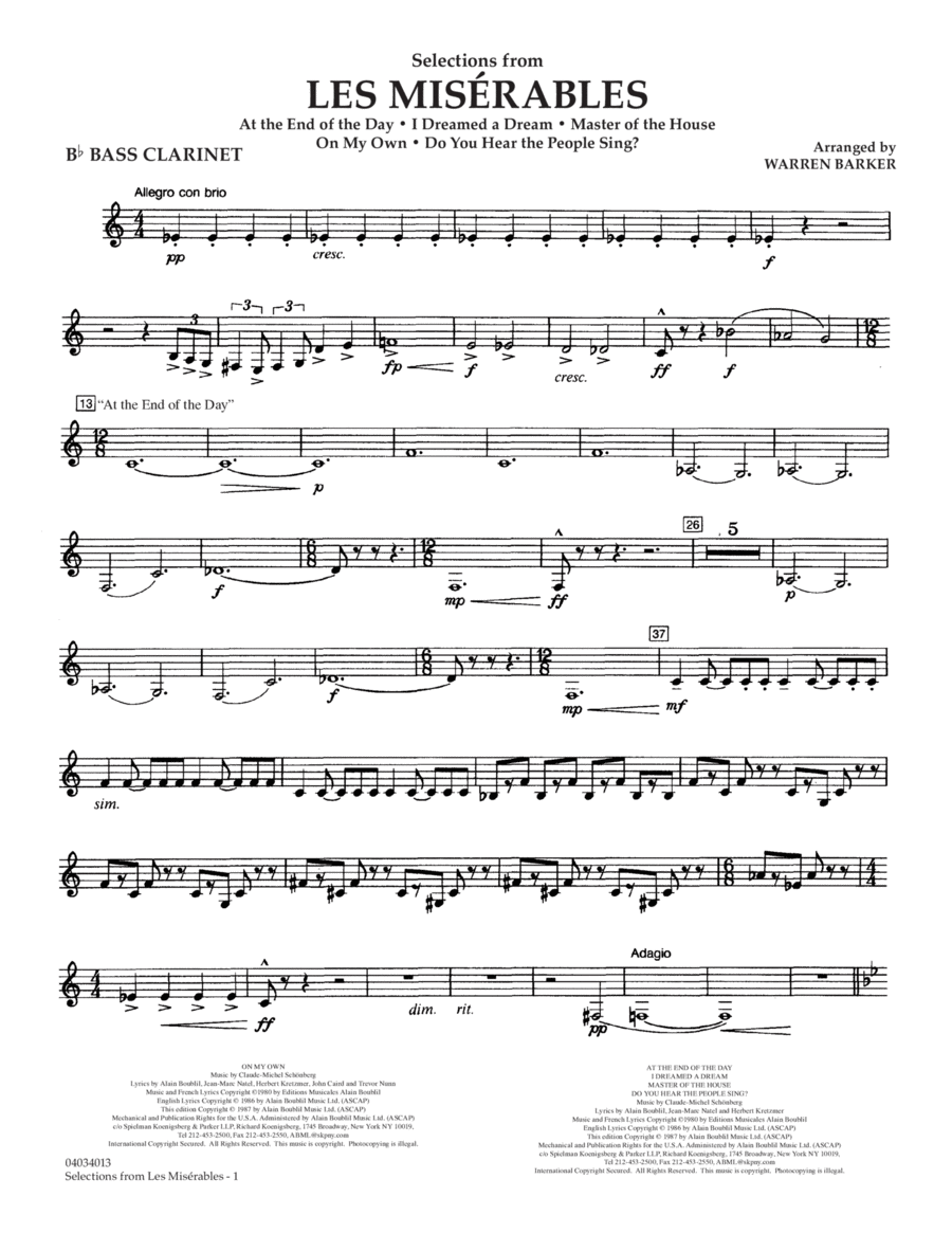 Selections from Les Misérables (arr. Warren Barker) - Bb Bass Clarinet