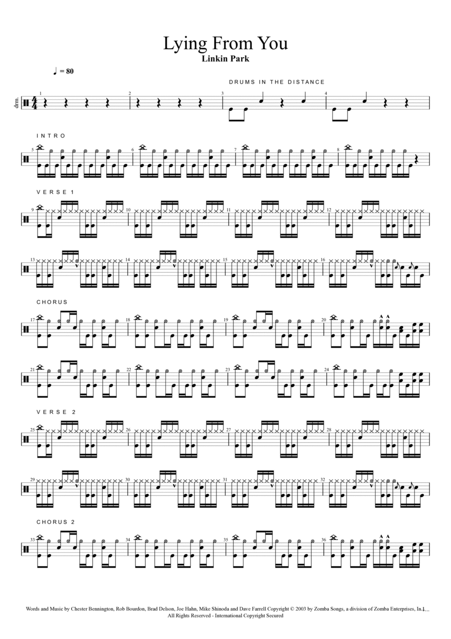 Lying From You Drum Set scores gallery preview page 1