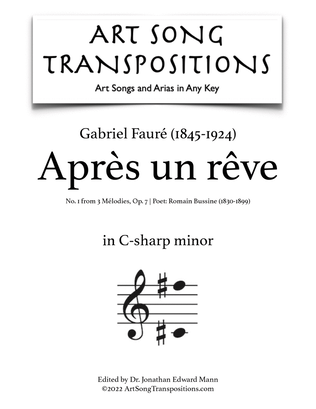FAURÉ: Après un rêve, Op. 7 no. 1 (transposed to C-sharp minor)