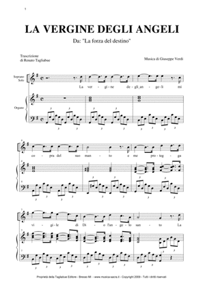 Book cover for LA VERGINE DEGLI ANGELI - Verdi - For Soprano (or any instrument in C) and Organ
