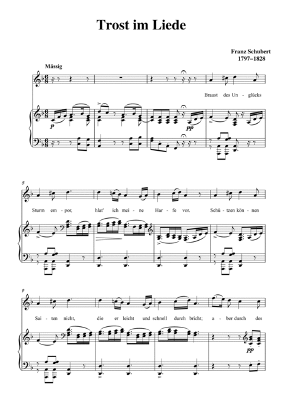 Schubert-Trost im Liede in F for Vocal and Piano Voice scores gallery preview page 2