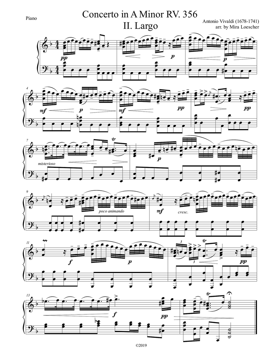 Violin Concerto in A Minor RV 356 II. Largo Violin Solo scores gallery preview page 1