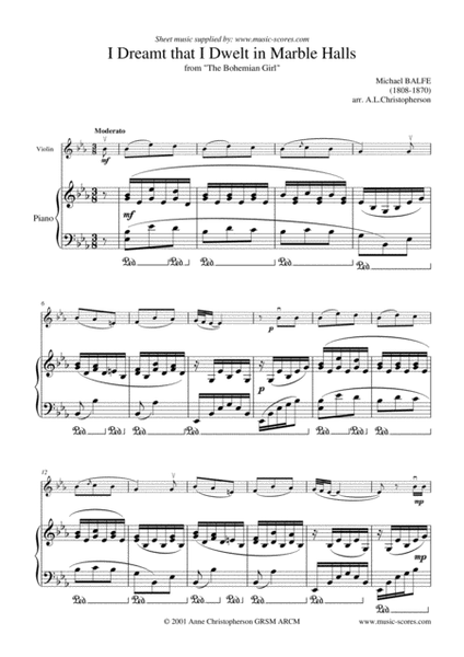 Marble Halls, from "The Bohemian Girl" - Violin and Piano image number null
