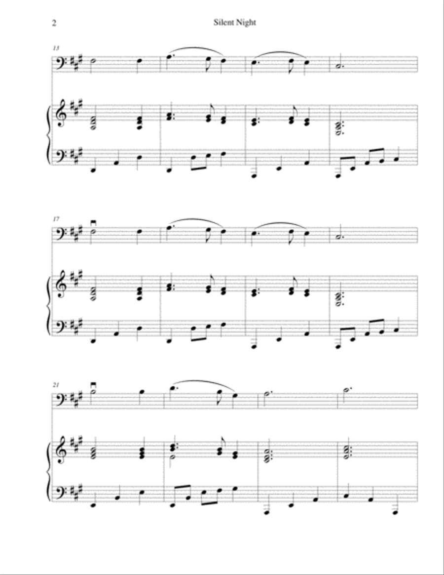 Silent Night - easy string bass (optional piano accompaniment) Double Bass scores gallery preview page 2