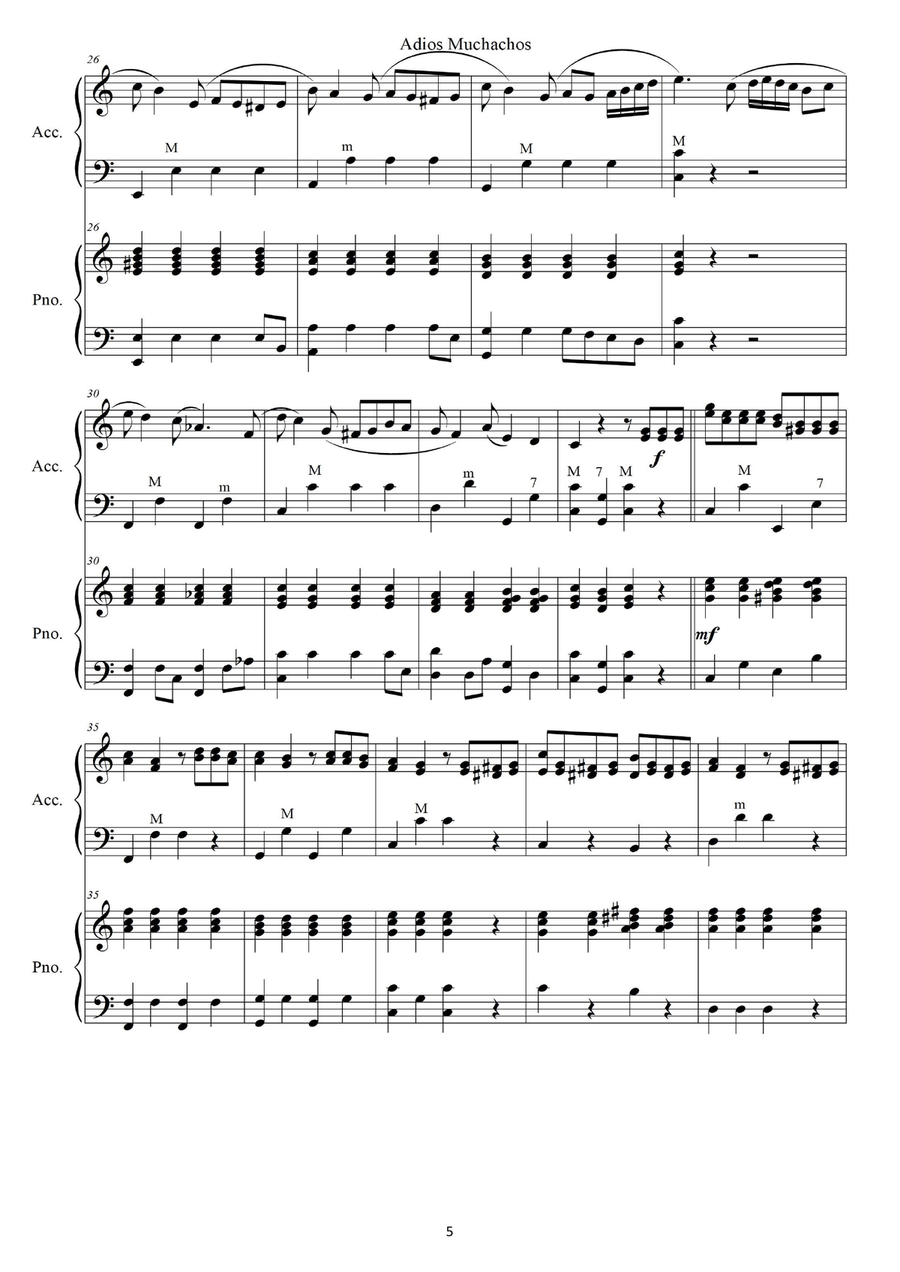 Adios Muchachos for accordion and piano Piano scores gallery preview page 5