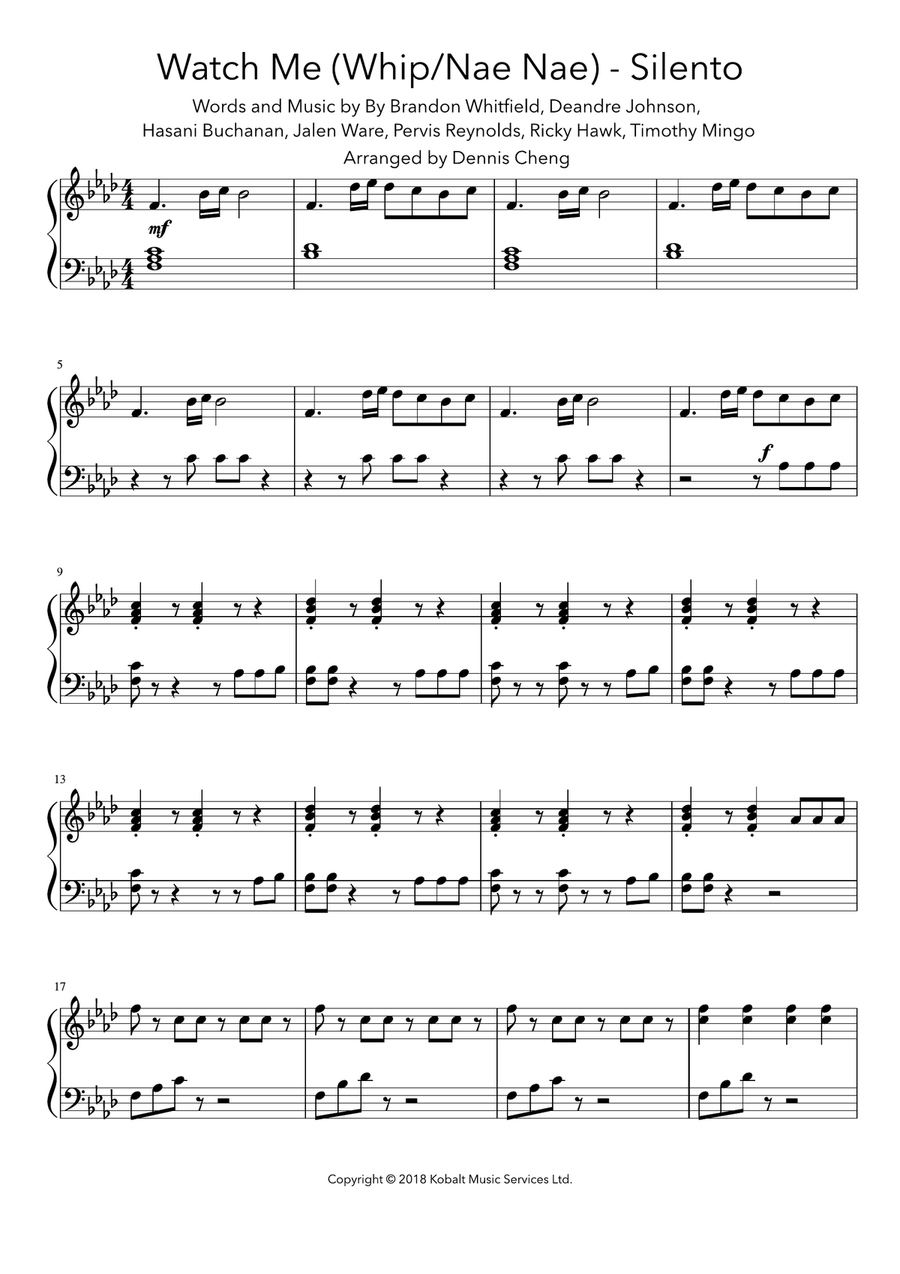 Watch Me whip nae Nae Piano Solo Digital Sheet Music Sheet