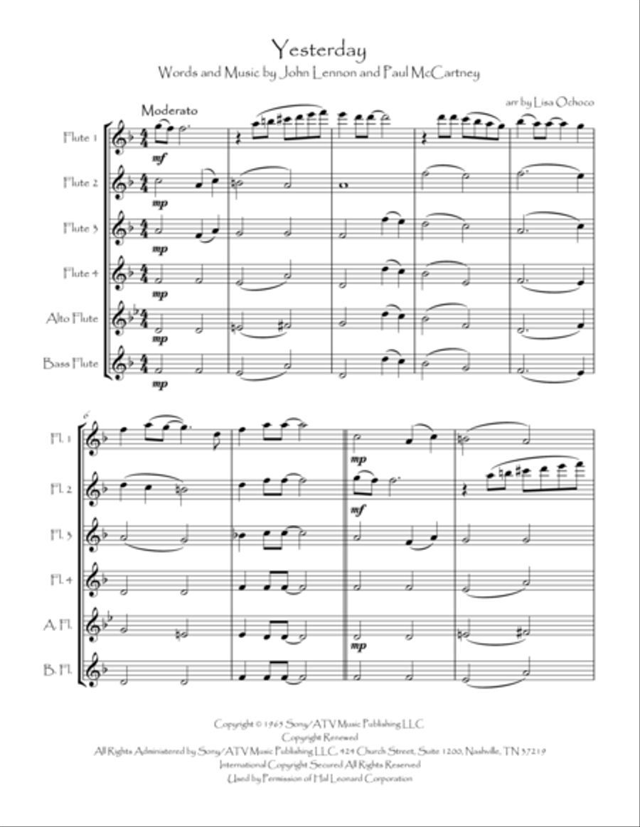 Yesterday Flute Choir scores gallery preview page 4