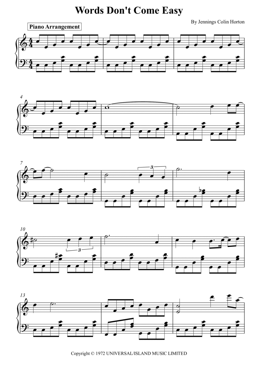 Words Don't Come Easy Piano Solo scores gallery preview page 1