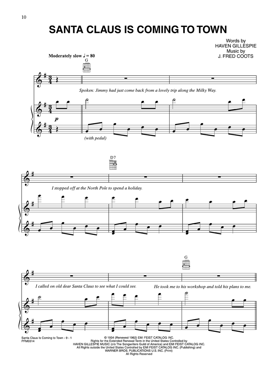 Santa Claus Is Comin' To Town (Vocal) Piano, Vocal, Guitar scores gallery preview page 1