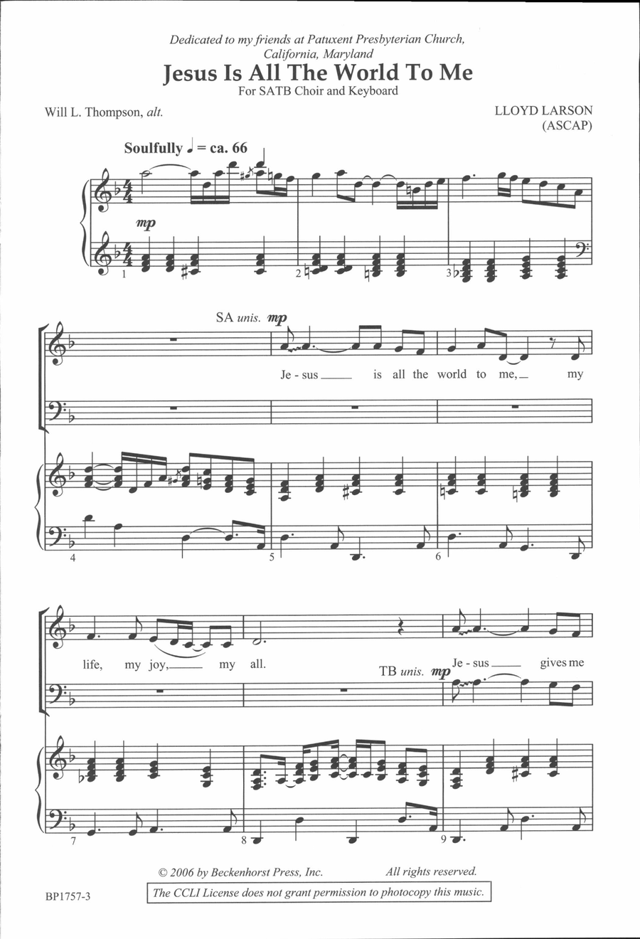 Jesus Is All the World to Me 4-Part scores gallery preview page 2