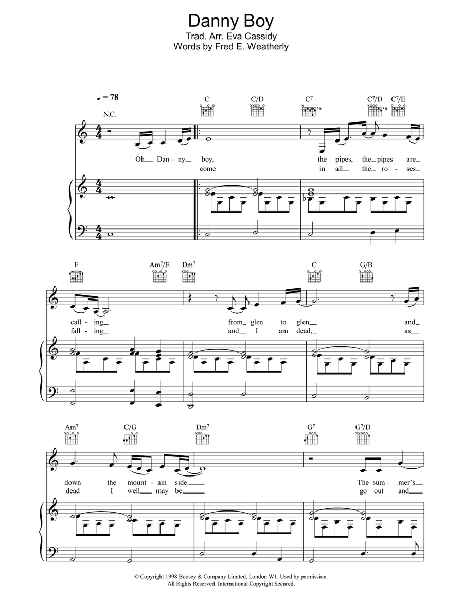 Danny Boy Danny Boy Piano, Vocal, Guitar scores gallery preview page 1