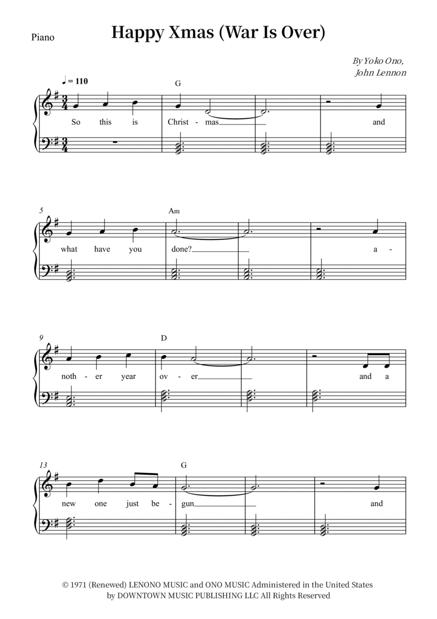 Happy Xmas (War Is Over) Piano, Vocal, Guitar scores gallery preview page 1