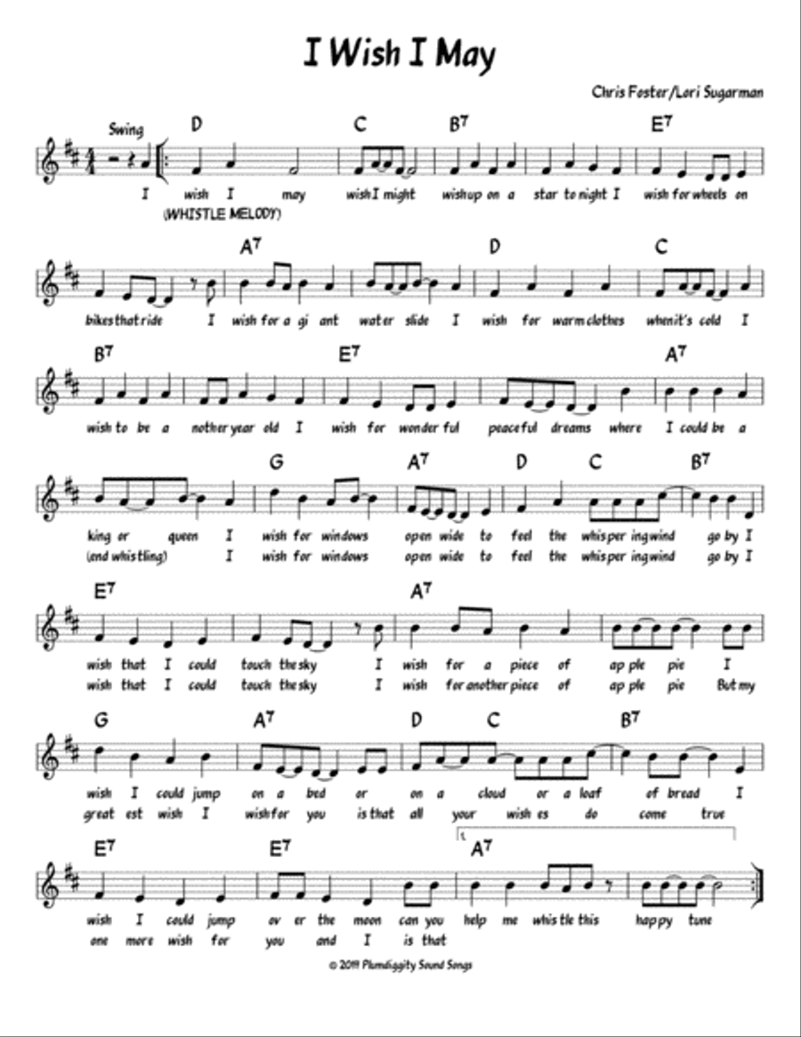 I Wish I May - Lead Sheet Piano, Vocal, Guitar scores gallery preview page 1