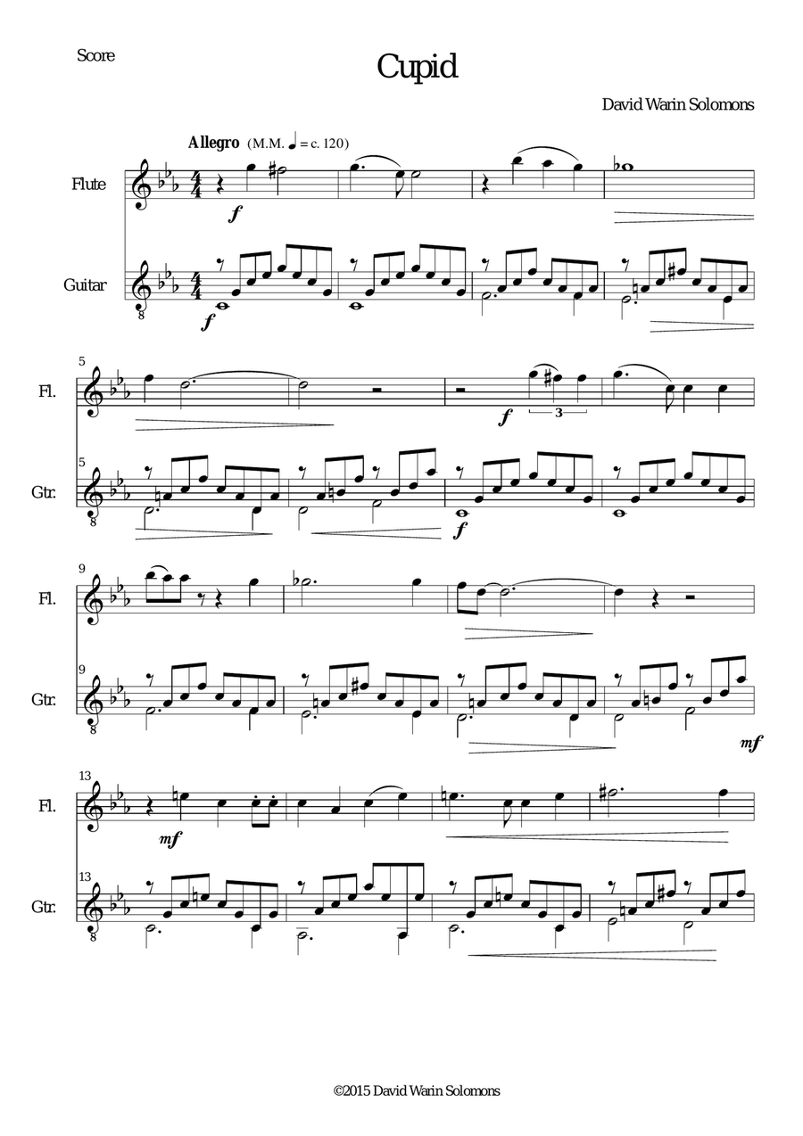 Cupid for flute and guitar Flute scores gallery preview page 1