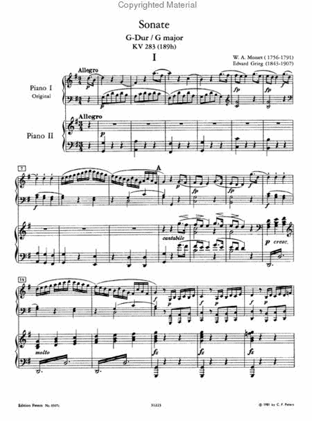 Sonata, K 283 in G Major - Piano Duet