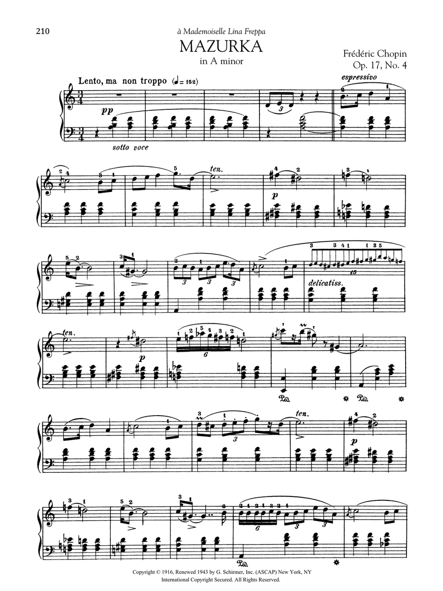 Mazurka in A minor, Op. 17, No. 4 Piano Solo scores gallery preview page 1