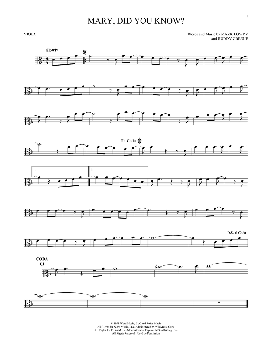 Mary, Did You Know? Viola Solo scores gallery preview page 1