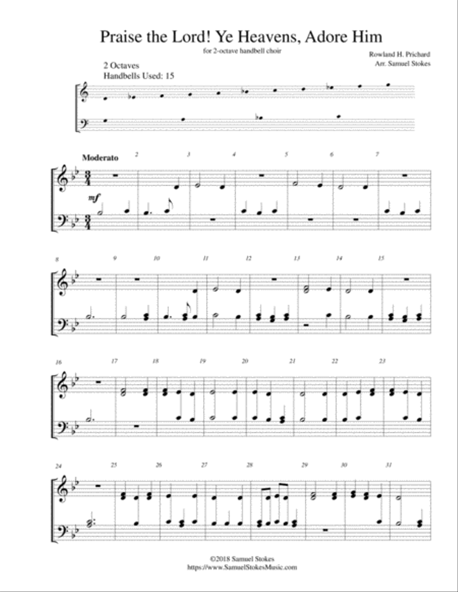 Praise the Lord! Ye Heavens, Adore Him - for 2-octave handbell choir 2-Octaves scores gallery preview page 1