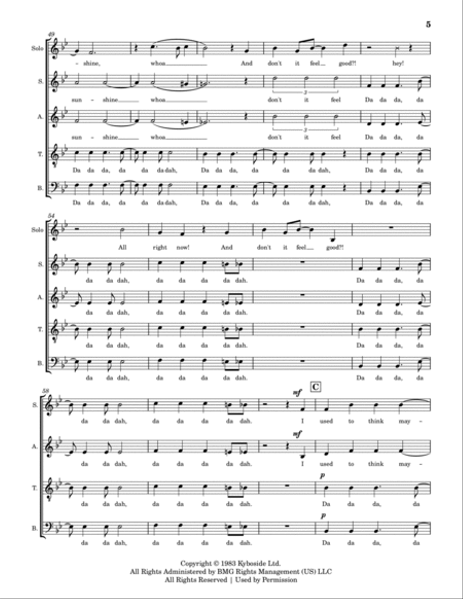 Walking On Sunshine 4-Part scores gallery preview page 5