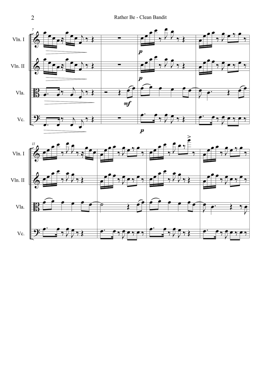Rather Be Rather Be String Quartet scores gallery preview page 2