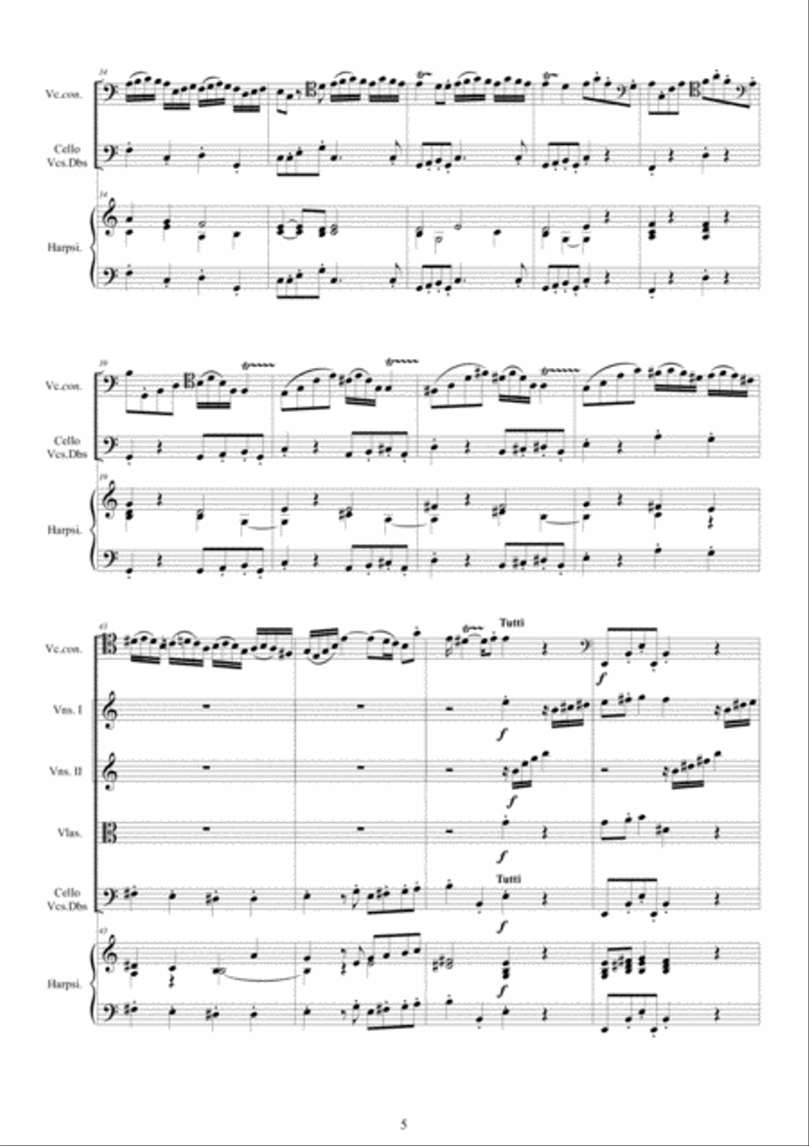 Vivaldi - Cello Concerto No.4 in A minor RV 422 for Cello solo, Strings and Harpsichord Chamber Orchestra scores gallery preview page 5