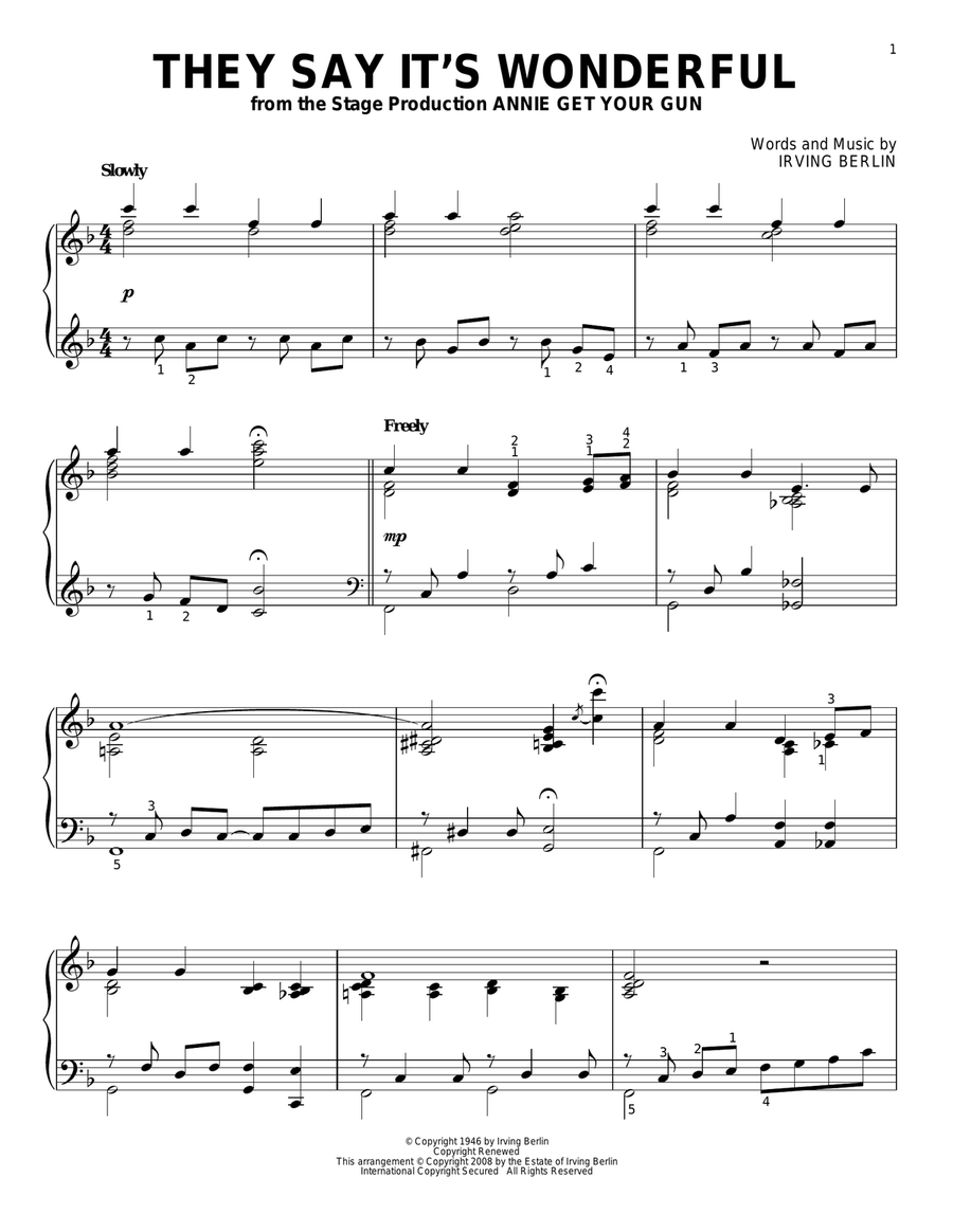 They Say It's Wonderful Piano Solo scores gallery preview page 1
