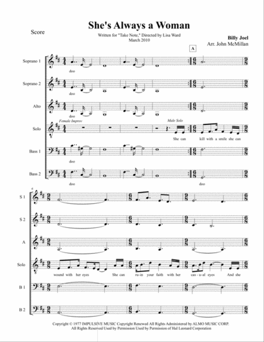 She's Always A Woman 4-Part scores gallery preview page 1