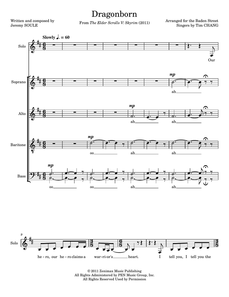 Dragonborn (Skyrim Theme) Divisi scores gallery preview page 1